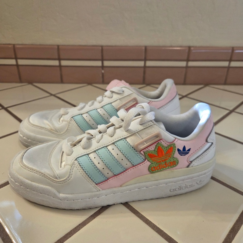 Adidas Forum Low White Pink Light Blue Pastel Sneakers H05118 Womens Size 5